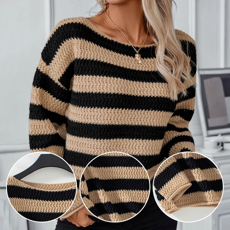 Striped Drop-shoulder Long-sleeve Sweater for Women