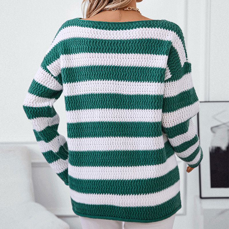 Striped Drop-shoulder Long-sleeve Sweater for Women