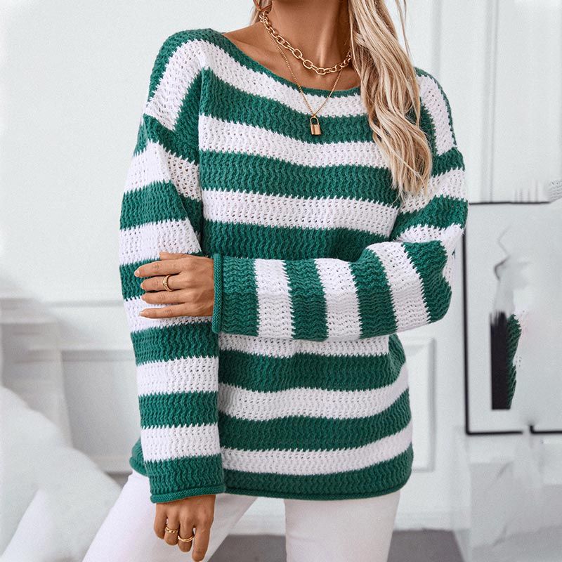 Striped Drop-shoulder Long-sleeve Sweater for Women