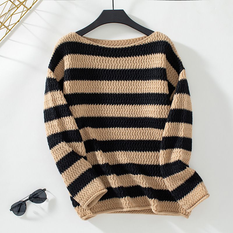 Striped Drop-shoulder Long-sleeve Sweater for Women