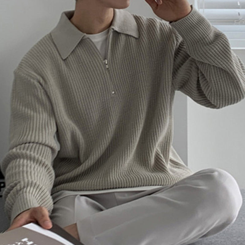 Men's Casual Solid Color Loose Fit Half-Zip Sweater