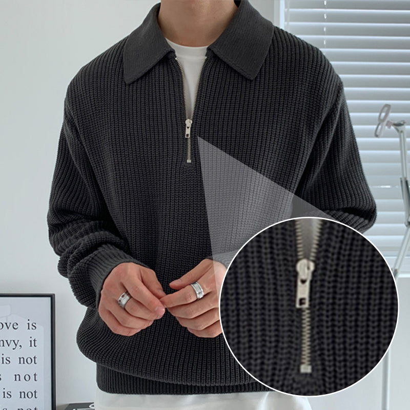Men's Casual Solid Color Loose Fit Half-Zip Sweater