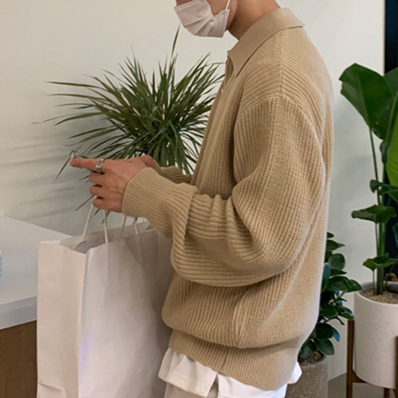 Men's Casual Solid Color Loose Fit Half-Zip Sweater