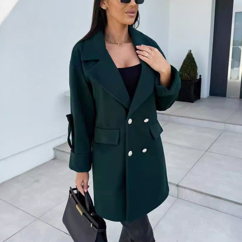 Women's Solid Color Double Breasted Coat