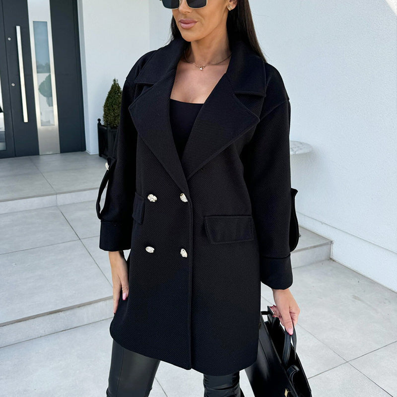 Women's Solid Color Double Breasted Coat