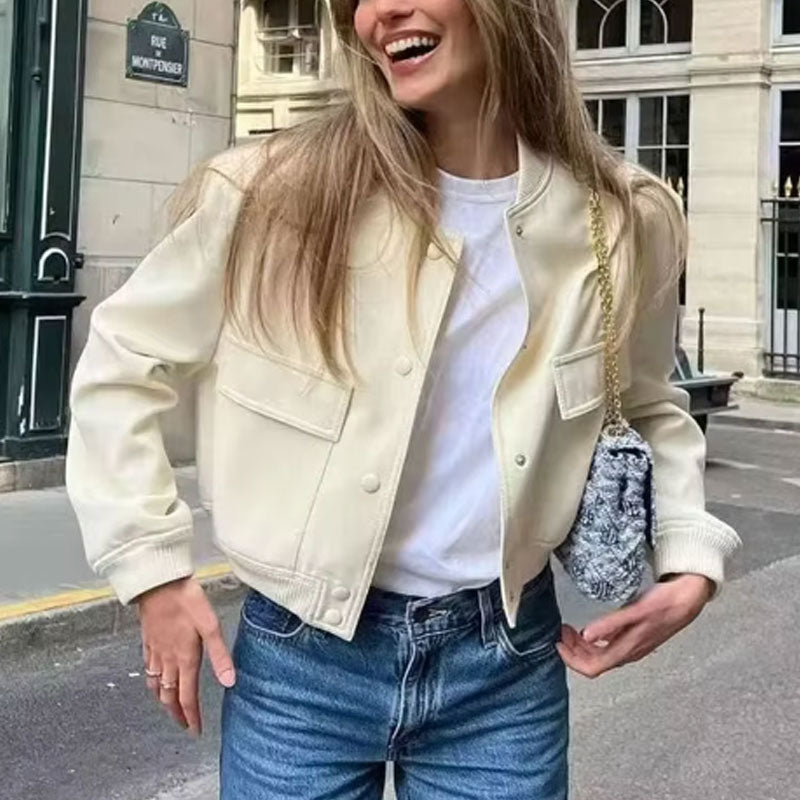 Women's Button Down Short Jacket with Pockets