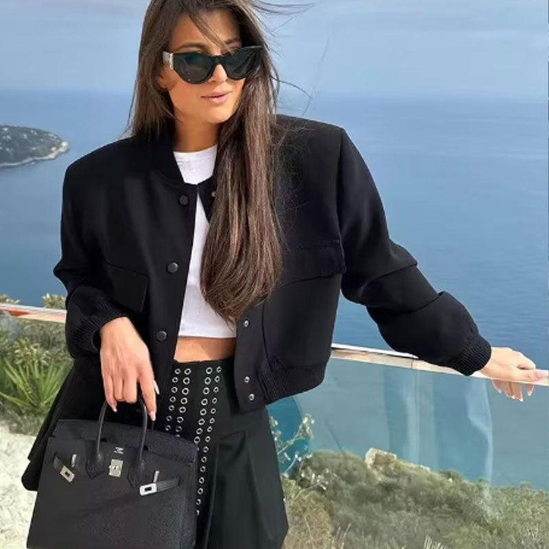 Women's Button Down Short Jacket with Pockets