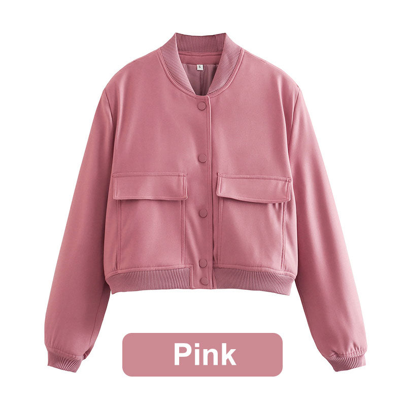 Women's Button Down Short Jacket with Pockets