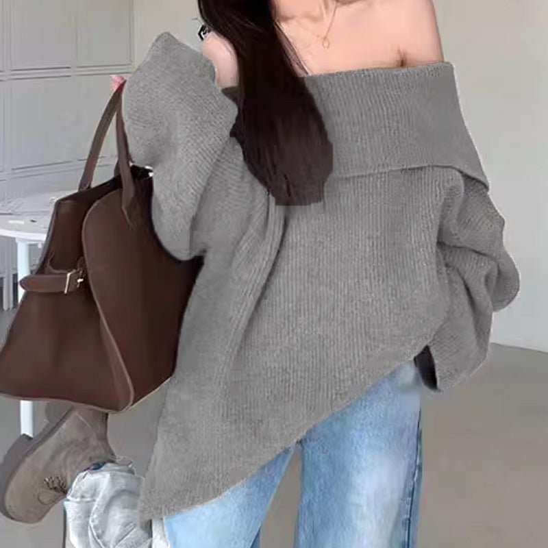 Women's Off-Shoulder Relaxed Long Sleeve Sweater