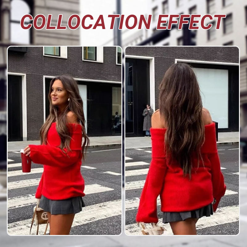 Women's Off-Shoulder Relaxed Long Sleeve Sweater