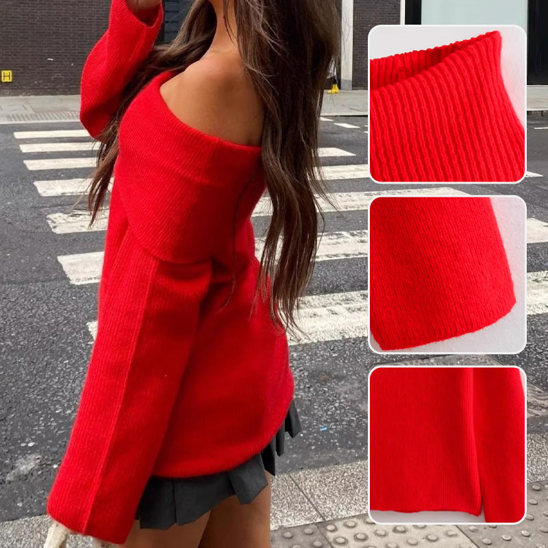 Women's Off-Shoulder Relaxed Long Sleeve Sweater