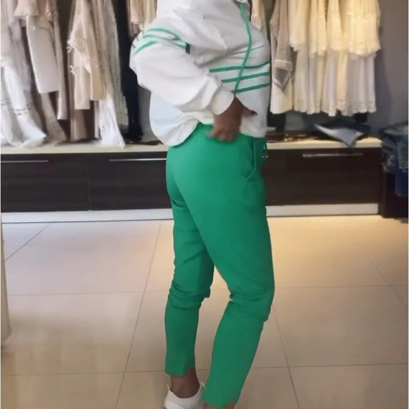 Women's Striped Hooded Sweatshirt and Pants Set