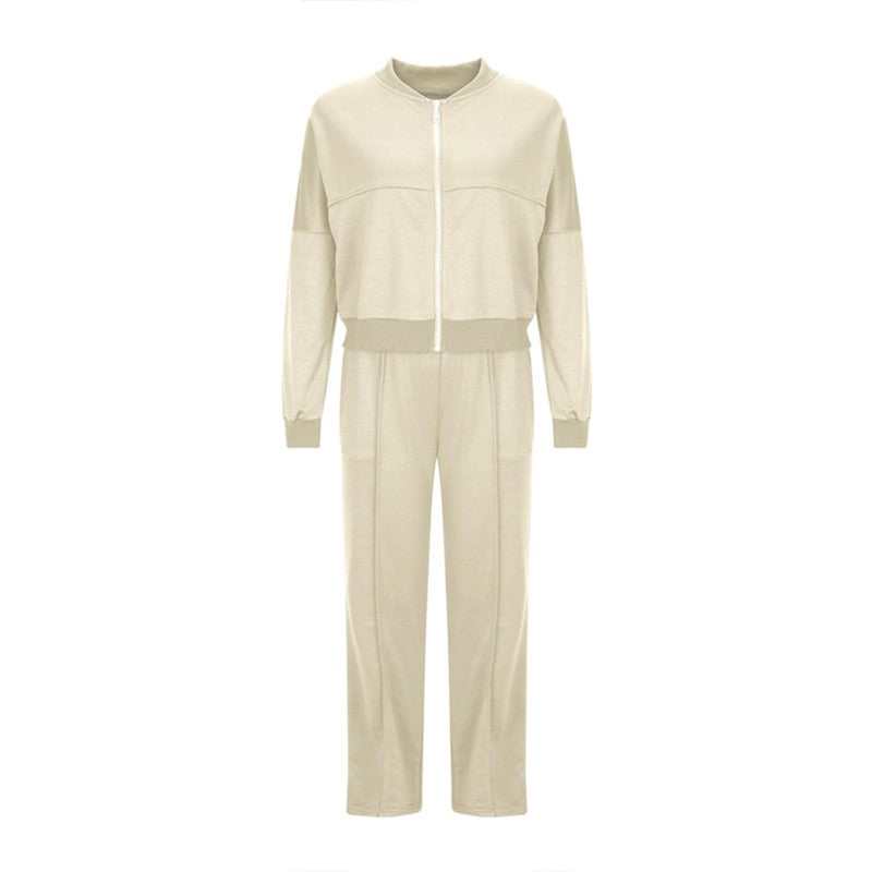 ✨ Chic Autumn/Winter Solid Zip-Up Hoodie & Straight Pants Set (top + trousers) 🍂💖