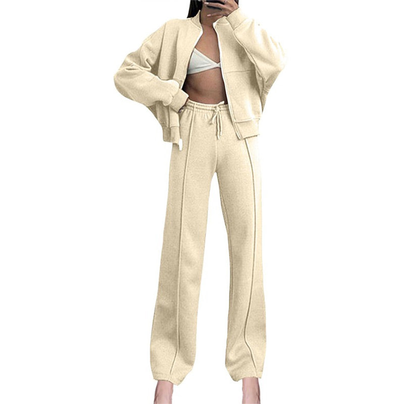 ✨ Chic Autumn/Winter Solid Zip-Up Hoodie & Straight Pants Set (top + trousers) 🍂💖