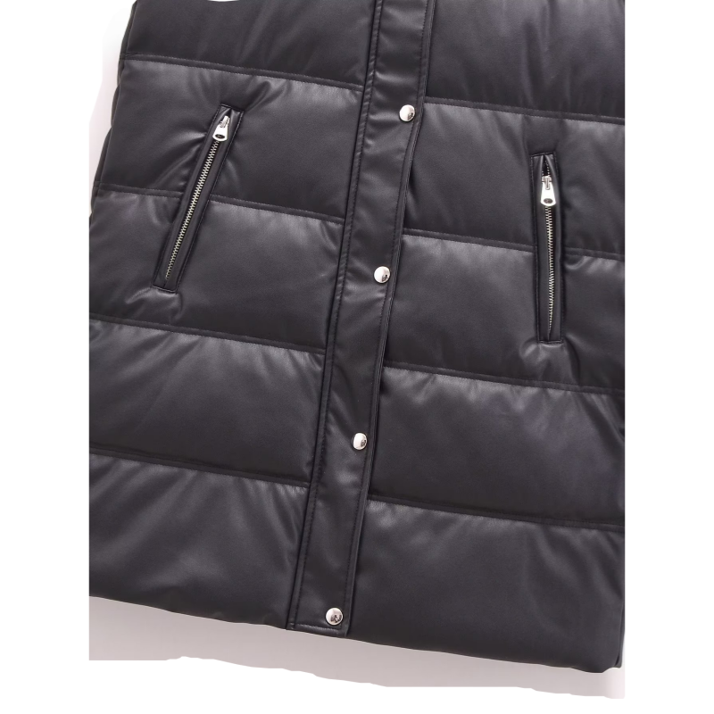 Warm PU Leather Long Hooded Vest