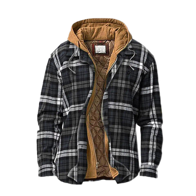 ⏳New Arrivals 50% Off⏰ Quilted lined plaid jacket with hood for men