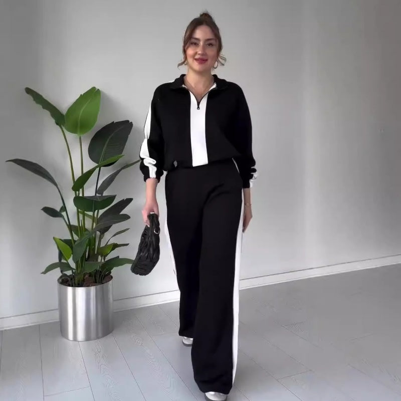 Women’s Zipper Lapel Tops & Pants 2-Piece Set