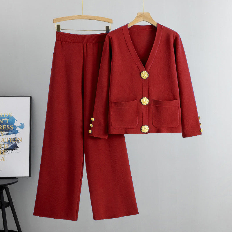 🔥Gold Button Soft Knit Trouser Co-Ord✈️