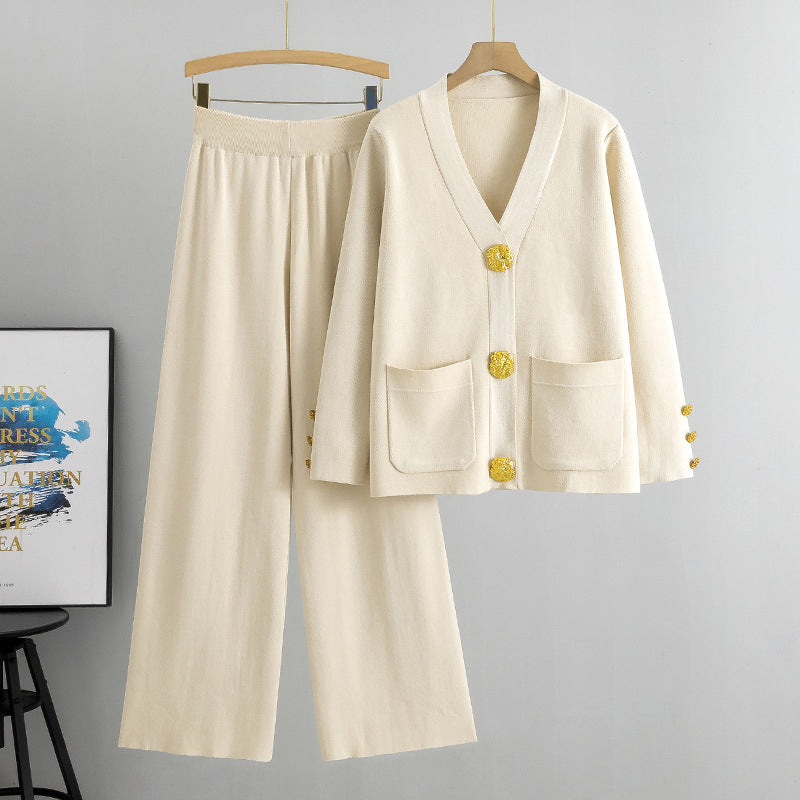 🔥Gold Button Soft Knit Trouser Co-Ord✈️