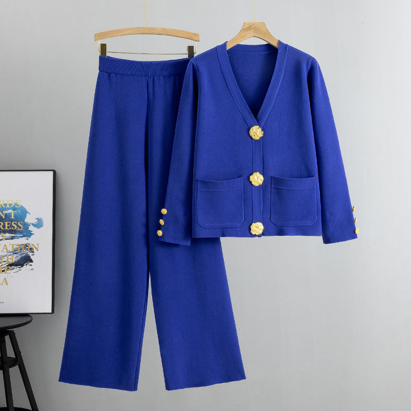 🔥Gold Button Soft Knit Trouser Co-Ord✈️