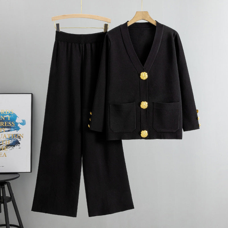 🔥Gold Button Soft Knit Trouser Co-Ord✈️
