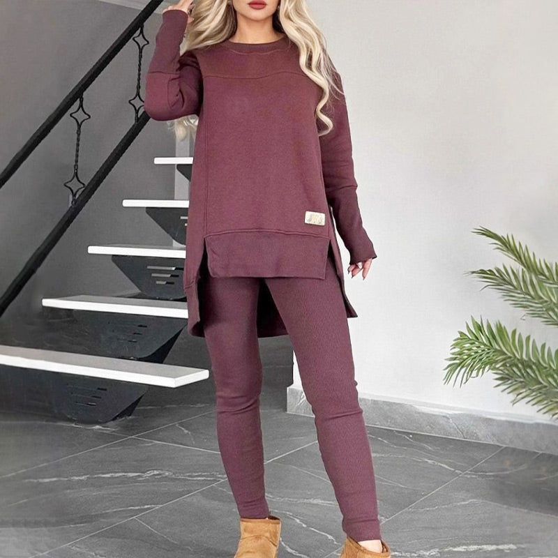 Sales - 50% OFF🎄Slit High Low Hem Sweatshirt & Bodycon Pants Set