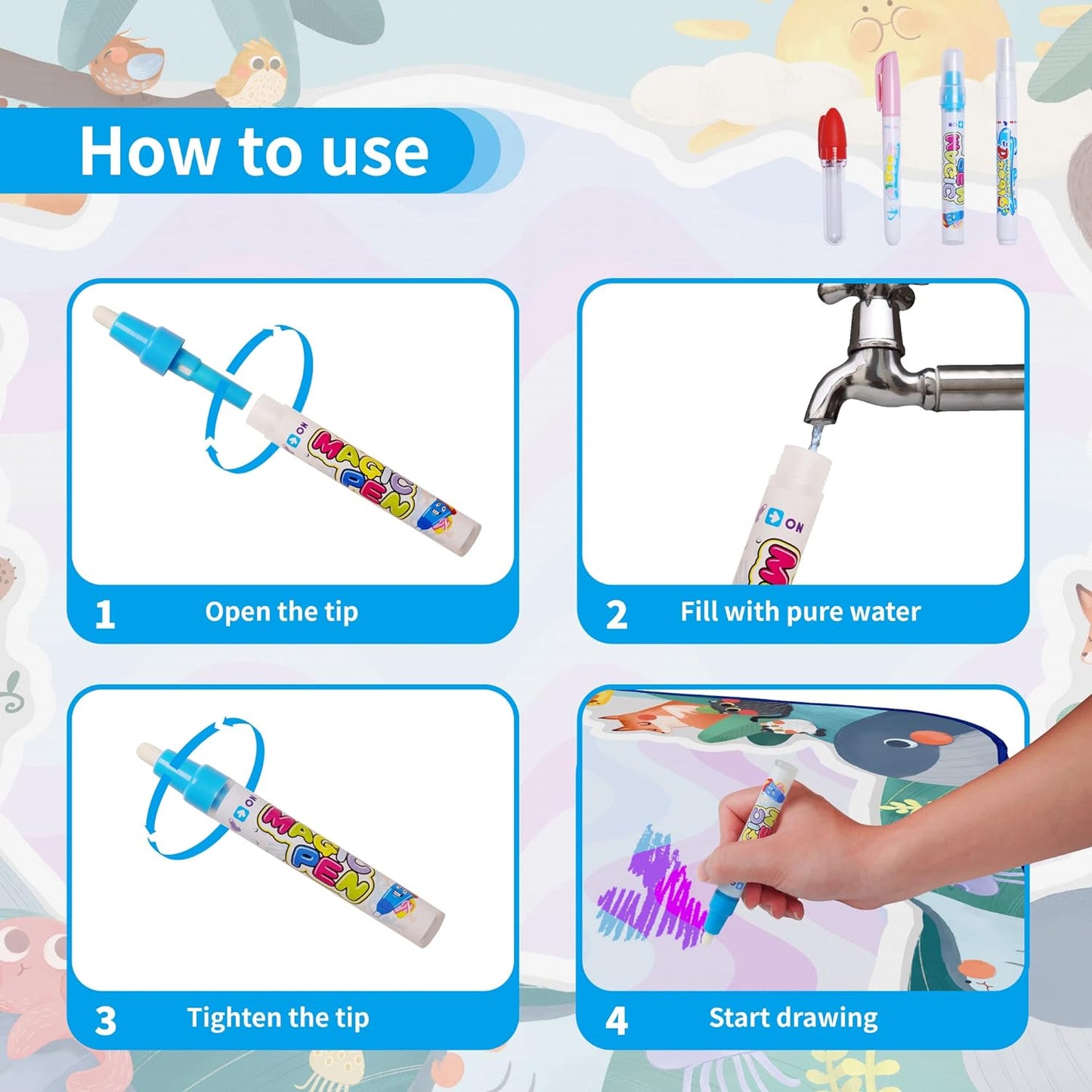 š„Last Day Promotion 50% OFF - Water Doodle Mat ,Aqua Painting Drawing Mat Mess Free Learning Toy Mat