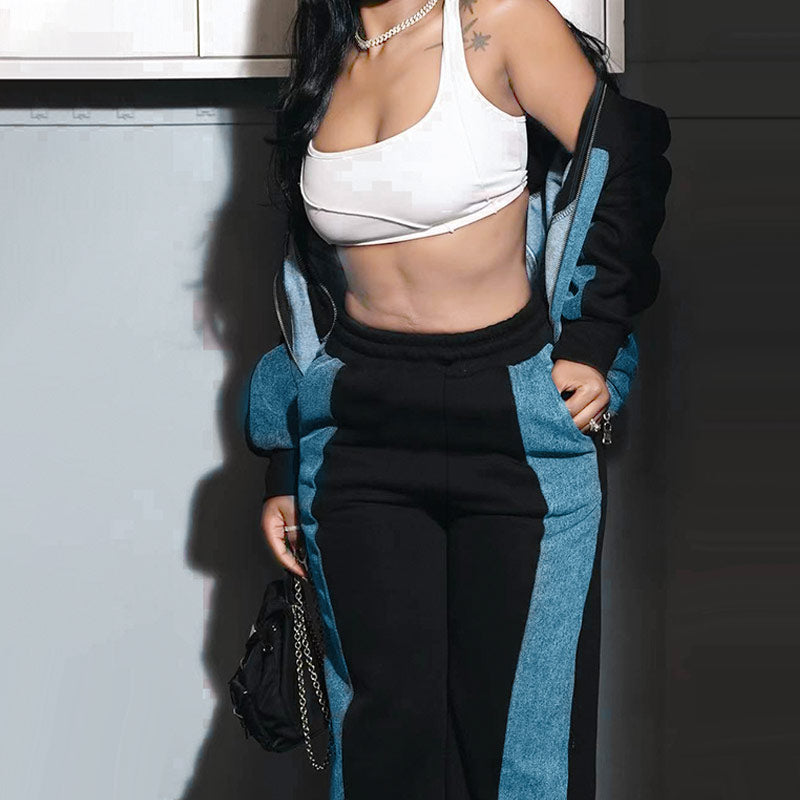 Women’s Trendy Color Block Jacket & Pants 2-Piece Set