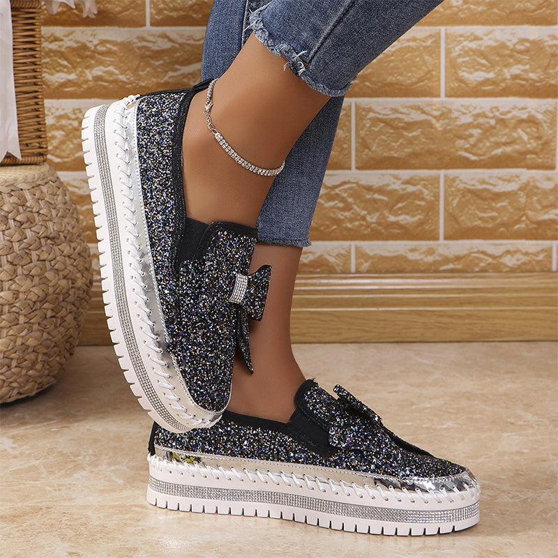 Women's Rhinestones Slip-On Bow Sneakers