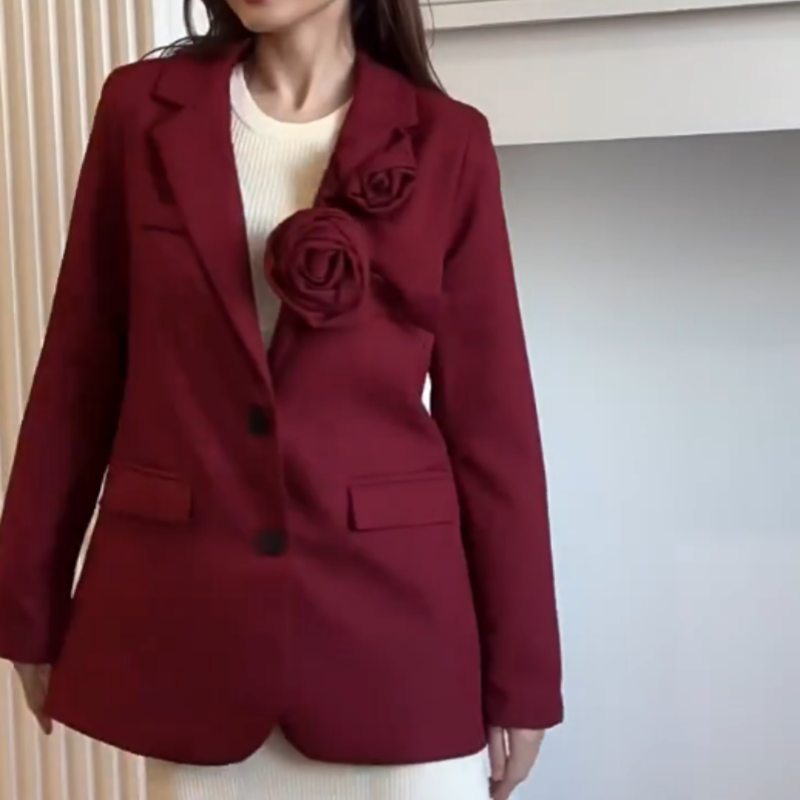 Women's Elegant Rose Long Sleeve Office Jackets