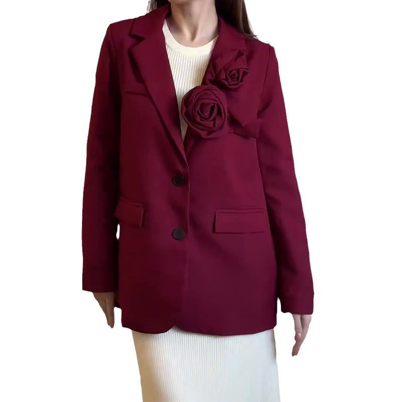 Women's Elegant Rose Long Sleeve Office Jackets