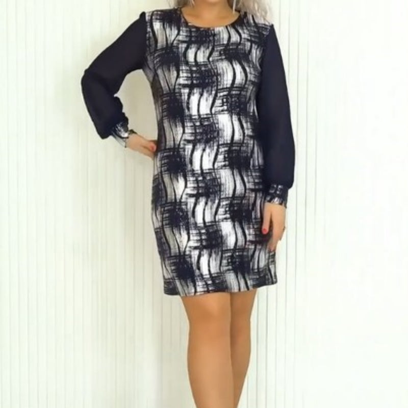 💕👗Elegant dress with round neckline and long sleeves✨