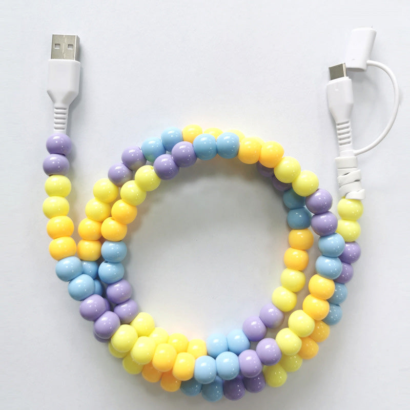 2-In-1 USB To Type-C & PHONE Beaded Charger Cord