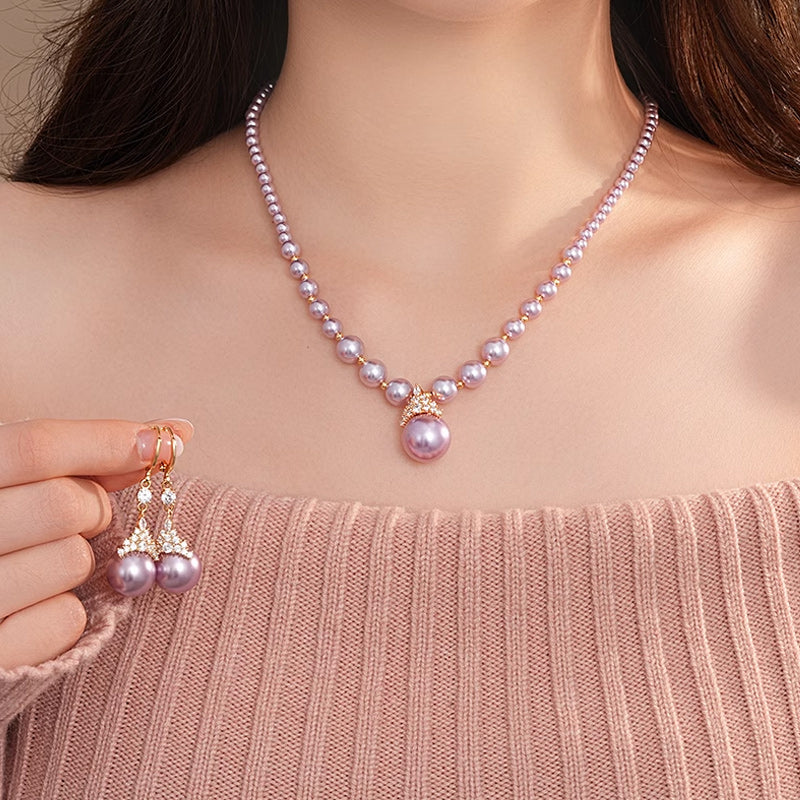 Vintage Elegant Zirconia Imitation Pearl Necklace & Earrings