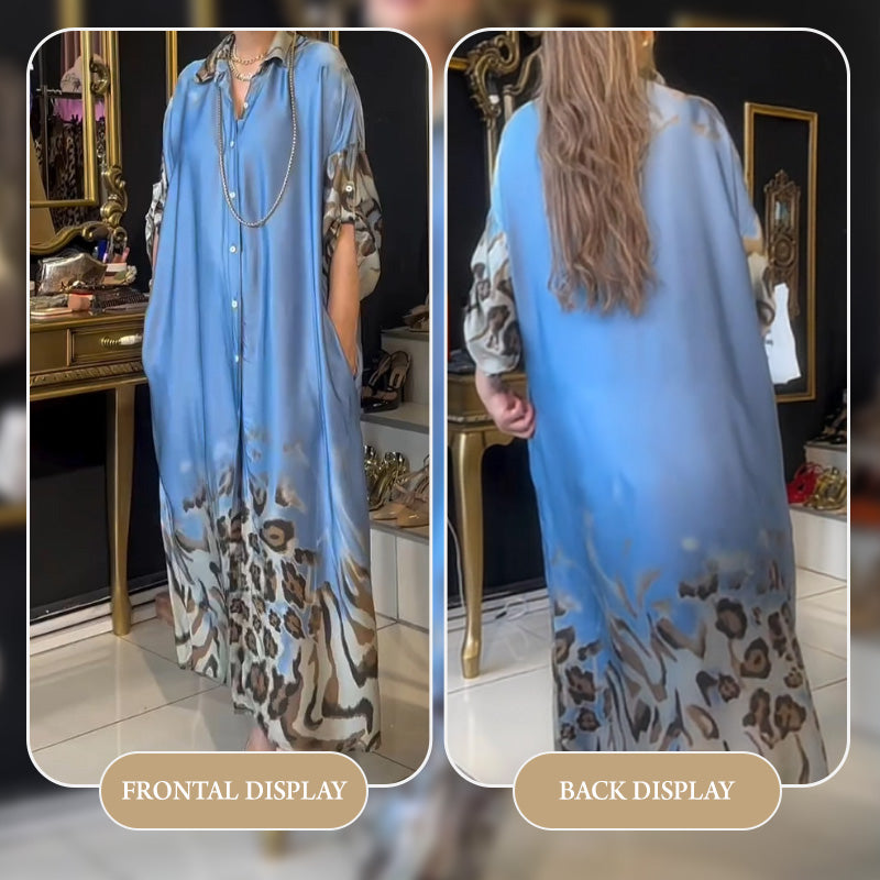 🌸Spring Specials🌸Women's Printed Lapel Long Sleeve Maxi Dress
