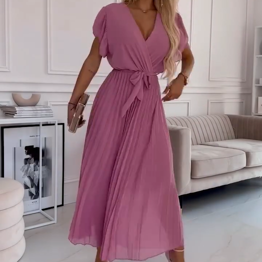 🌸Spring Specials🌸 Women's Solid V-Neck Pleated Flowy Dress