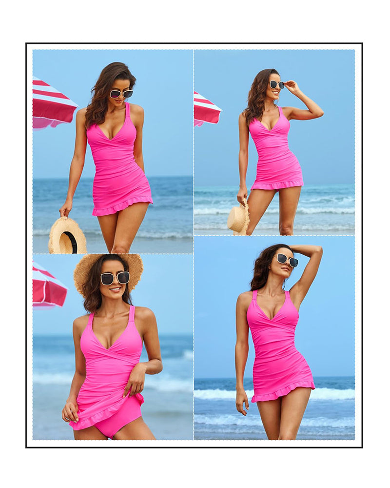 🌷Vacation offer 49% discount 👙Swimsuit with deep V and gathered back