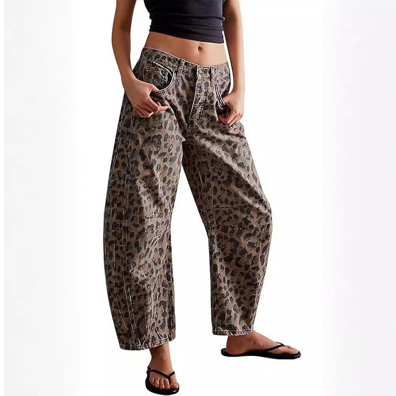 Casual Loose Leopard Print Pants with Pockets