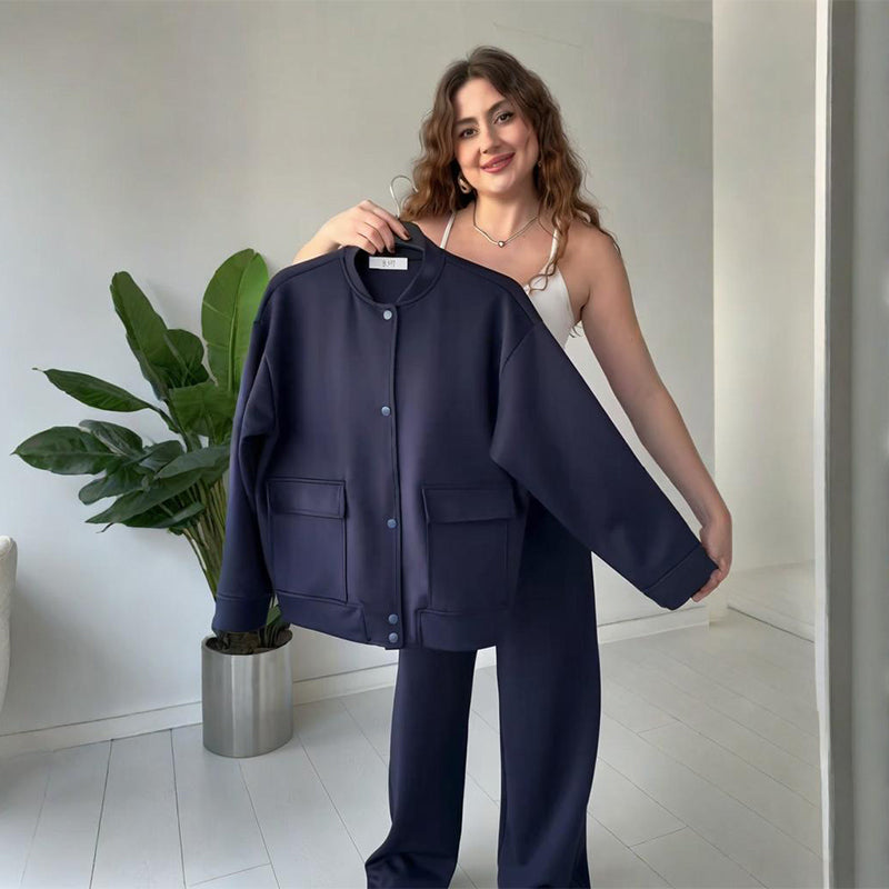 Women’s Casual Button-Down Sweatsuits with Pockets