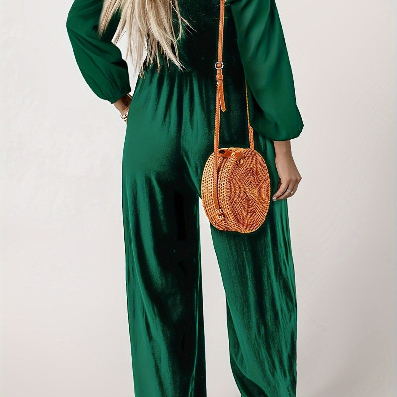 Women's Casual Long Sleeve Wide Leg Pants Jumpsuit