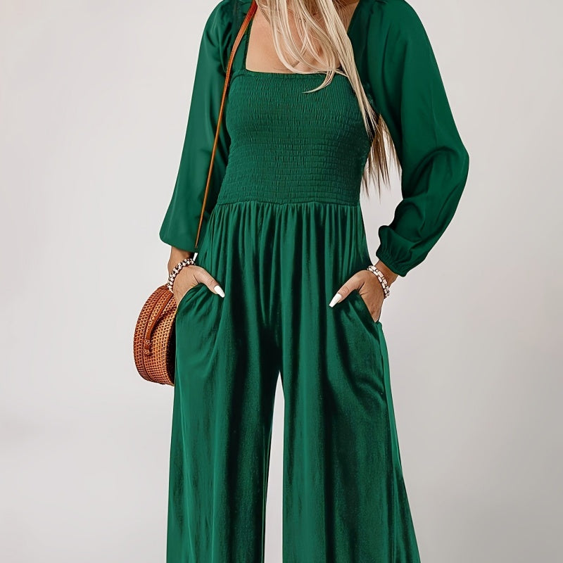 Women's Casual Long Sleeve Wide Leg Pants Jumpsuit