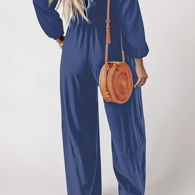 Women's Casual Long Sleeve Wide Leg Pants Jumpsuit