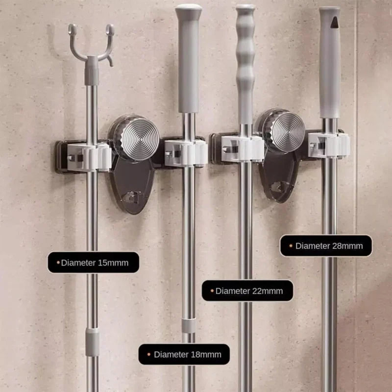 Wall-Mounted Self-Adhesive Mop & Broom Gripper Racks
