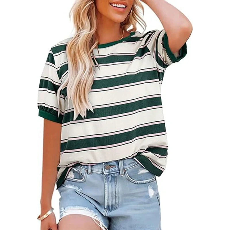 Women's Casual Striped Color Block T-Shirt