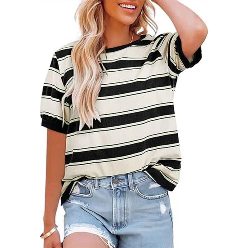 Women's Casual Striped Color Block T-Shirt