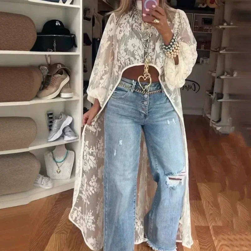🏖️Summer Hot Sale 50% OFF🌼Lace Pattern See-Through Elegant Maxi Top