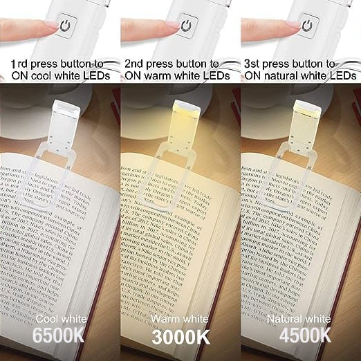 📖USB rechargeable book LED light with clip for reading in bed