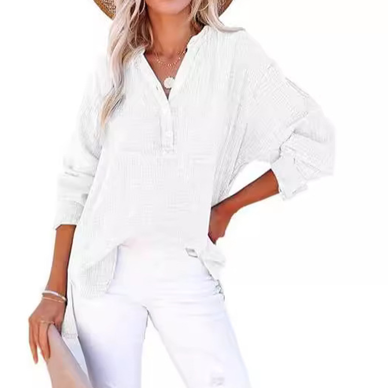 🔥Last Day Sale 50%💖Women’s Casual Gauze Button Neck Long Sleeve Blouse