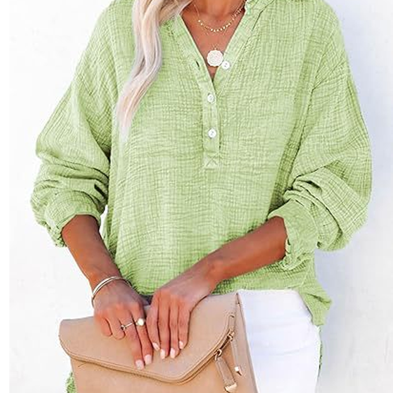 🔥Last Day Sale 50%💖Women’s Casual Gauze Button Neck Long Sleeve Blouse