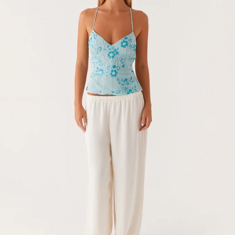Sexy Embroidered Sequined Cropped Camisole